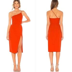 Lovers and Friends Women XS Blood Orange One Shoulder Lazo Midi Bodycon Dress